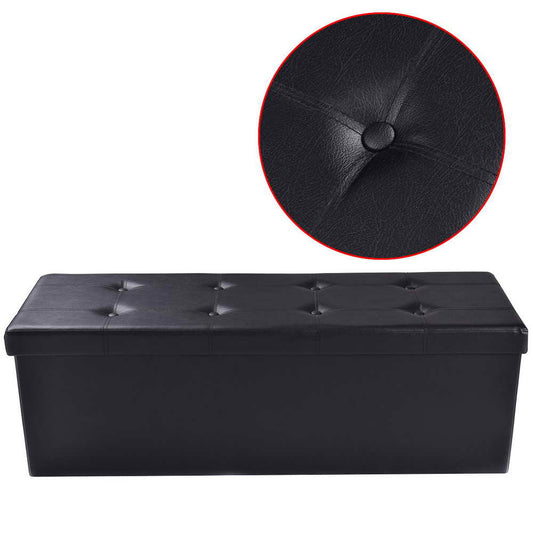 Topbuy Folding Storage Stool Padded Ottoman Faux Leather Foot Rest Seat Pouffe Box Black/Brown/White