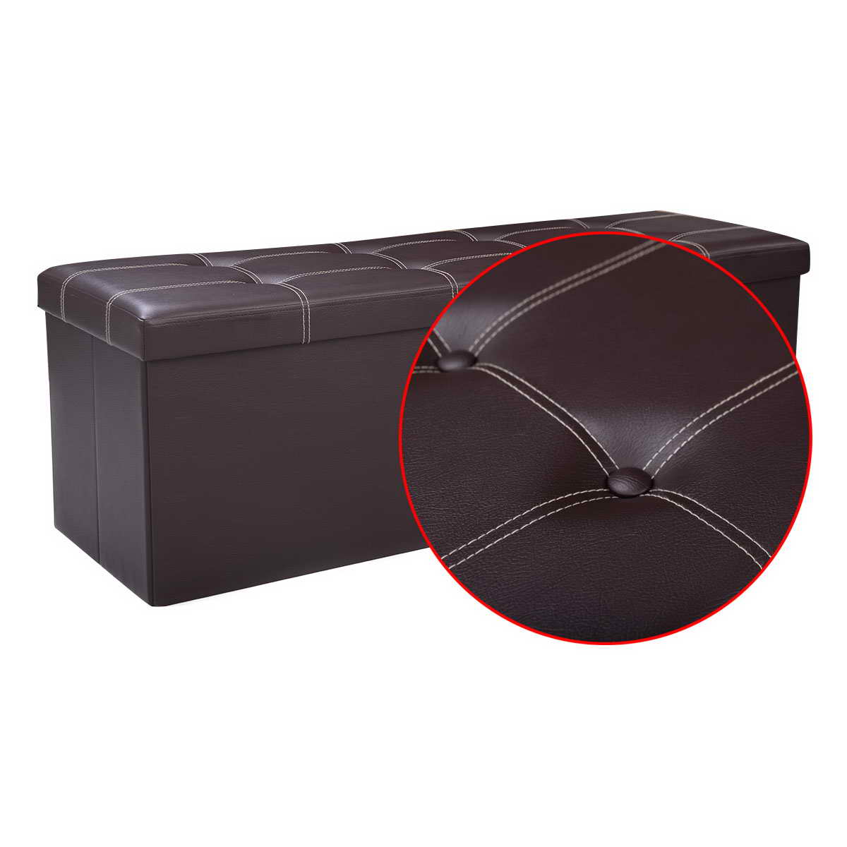 Topbuy Folding Storage Stool Padded Ottoman Faux Leather Foot Rest Seat Pouffe Box Black/Brown/White