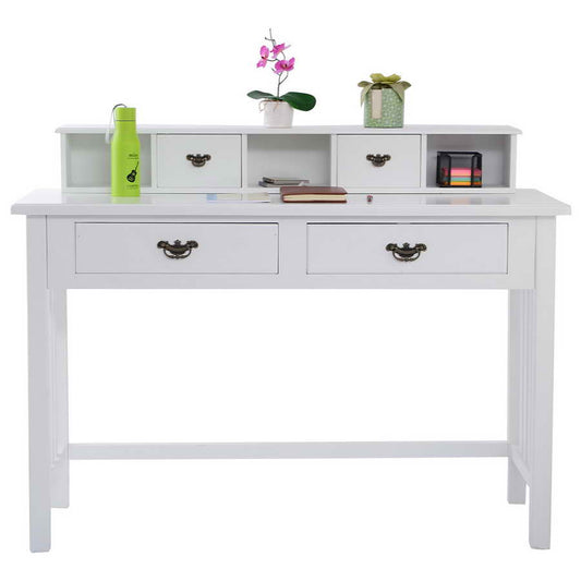 Topbuy 2-tier Writing Table Studying Desk Modern White Console Table w/ 4 Drawers