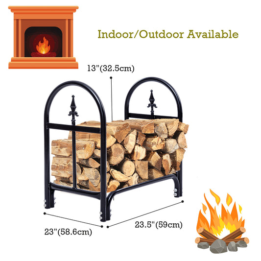 Topbuy 2 Feet Heavy Duty Steel Firewood Log Rack Outdoor Wood Storage Holder Black