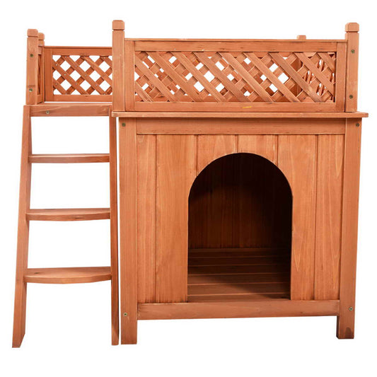 Topbuy Wooden Puppy Dog House Wood Pet Room w/ Raised Roof for Balcony