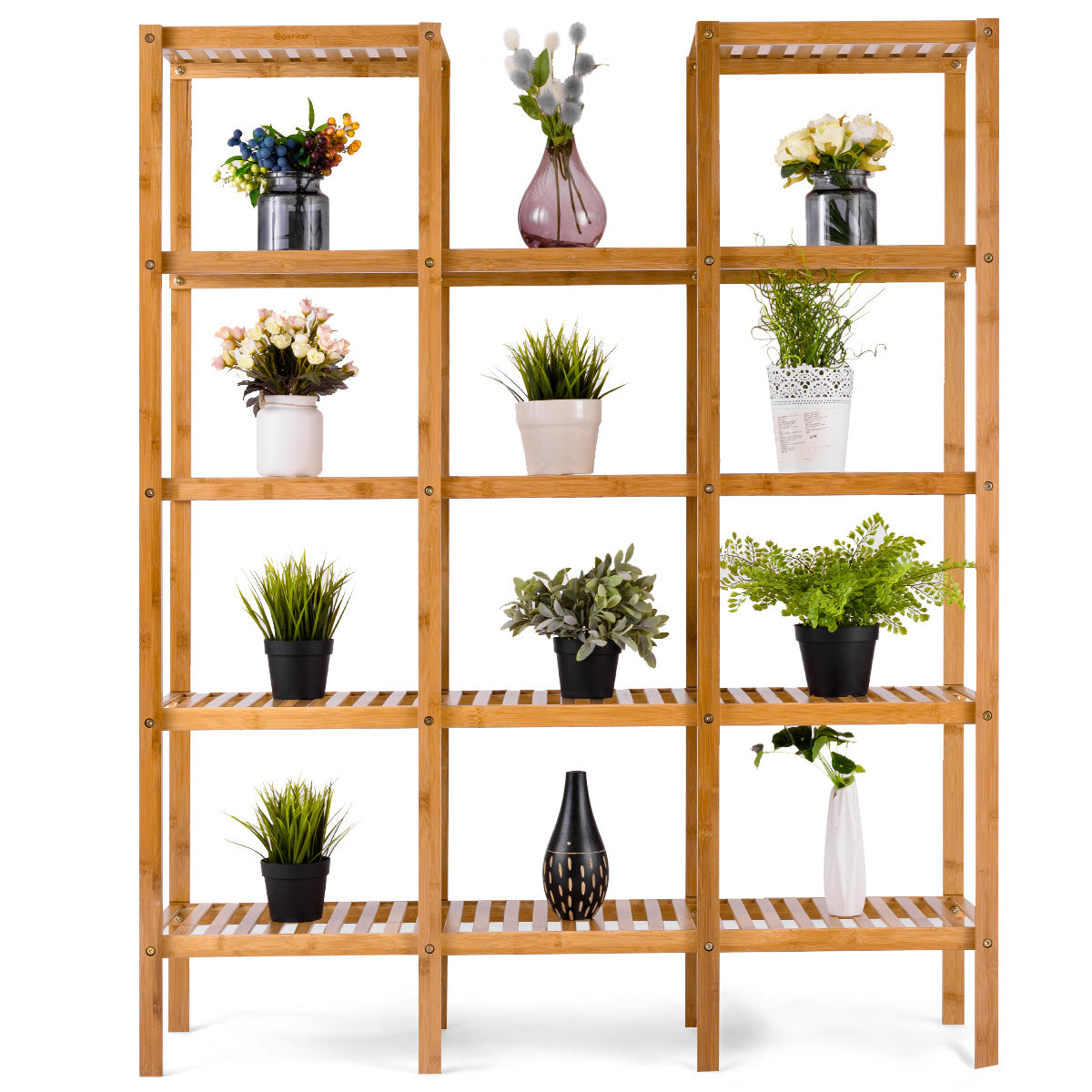 Topbuy Display Shelf Multifunctional Bamboo Flower Plant