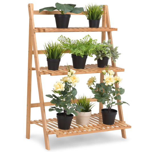 Topbuy Folding Flower Display Bamboo Garden 3Tier Plant Shelf