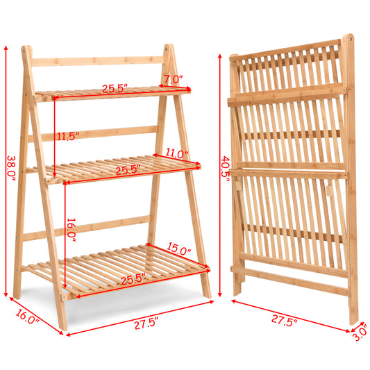 Topbuy Folding Flower Display Bamboo Garden 3Tier Plant Shelf