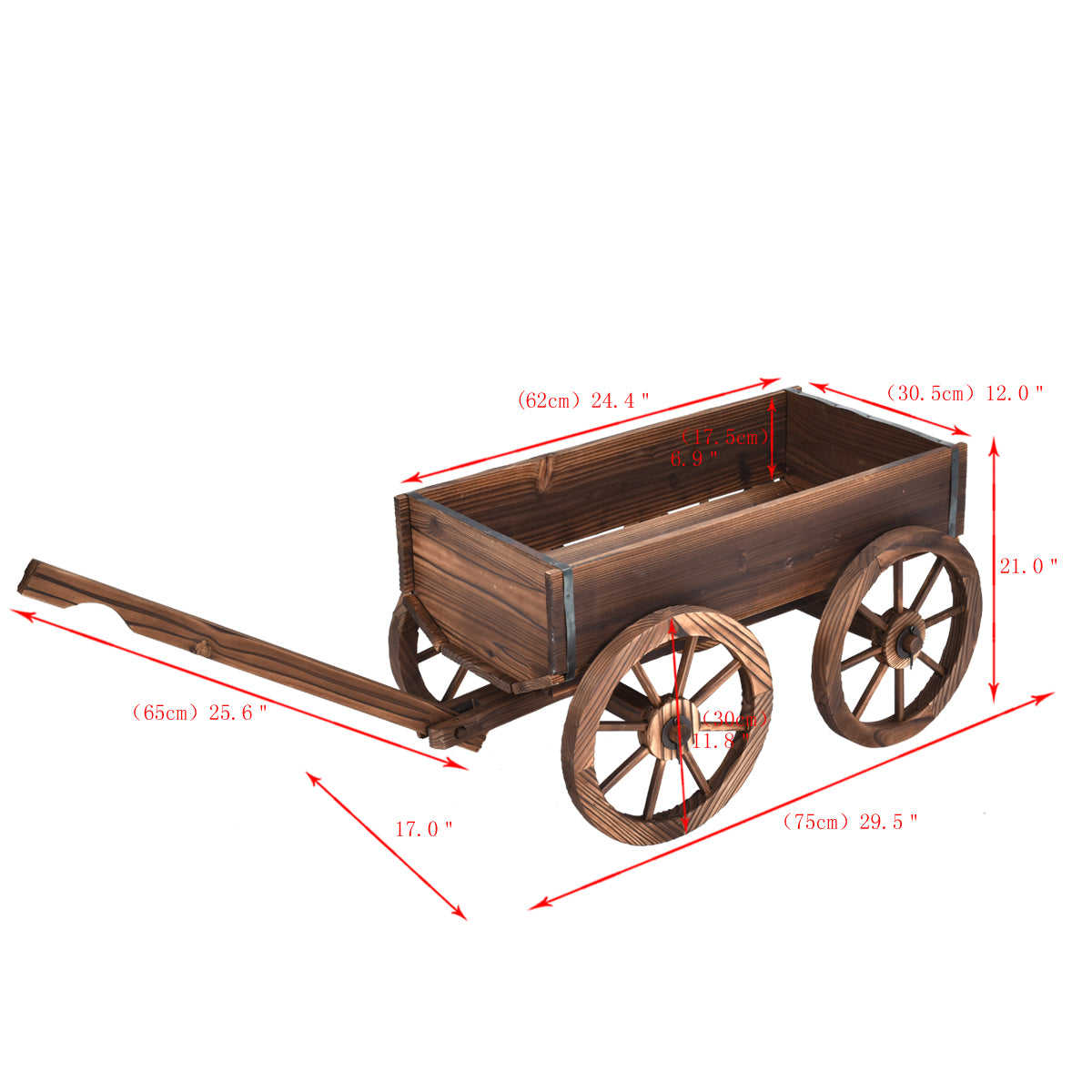 Topbuy Outdoor Flower Planter Wood Wagon Decor Wheels