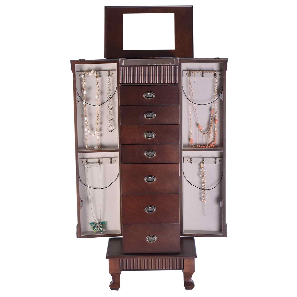 Topbuy Jewelry Cabinet Armoire Cambered Front Storage Chest Stand Organizer