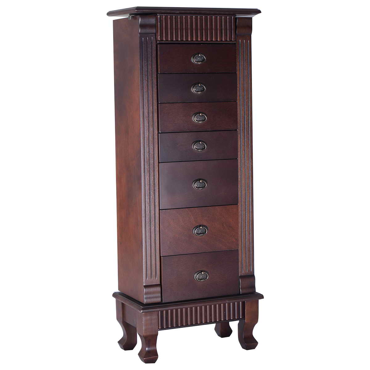 Topbuy Jewelry Cabinet Armoire Cambered Front Storage Chest Stand Organizer