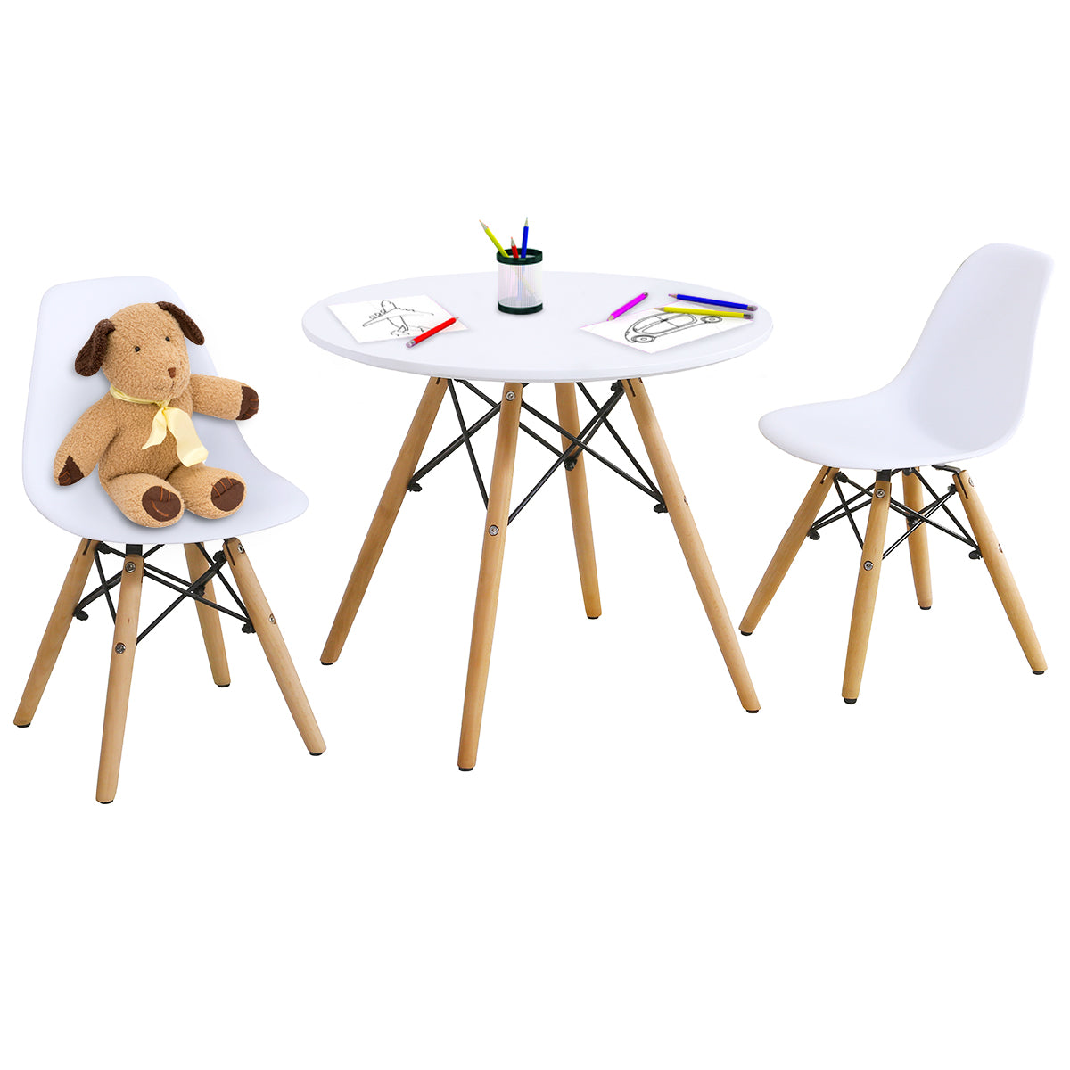 Topbuy Kids Table & 2 Chairs Set Solid Construction Mid-Century Dining Table Toddler