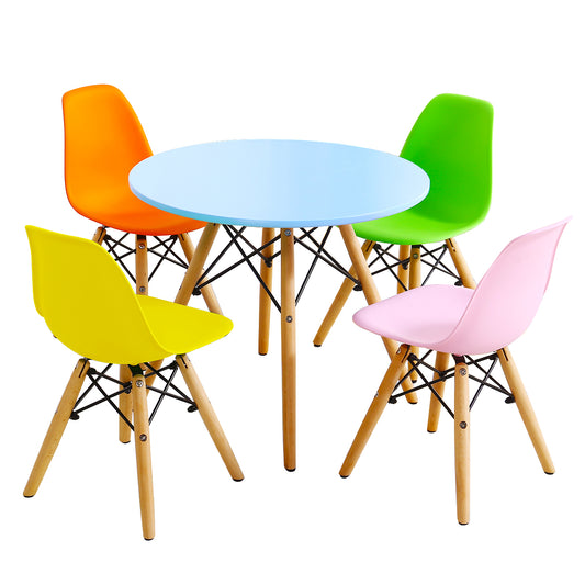 Topbuy Kids Table & 4 Chairs Set Solid Construction 5 PCS Dining Table Toddler