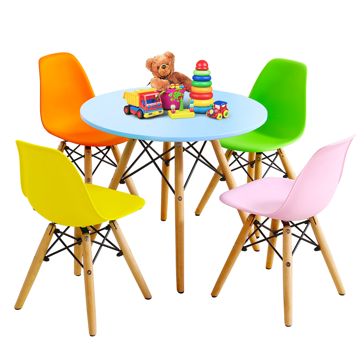 Topbuy Kids Table & 4 Chairs Set Solid Construction 5 PCS Dining Table Toddler