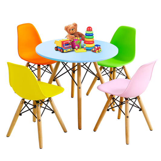 Topbuy Kids Table & 4 Chairs Set Solid Construction 5 PCS Dining Table Toddler