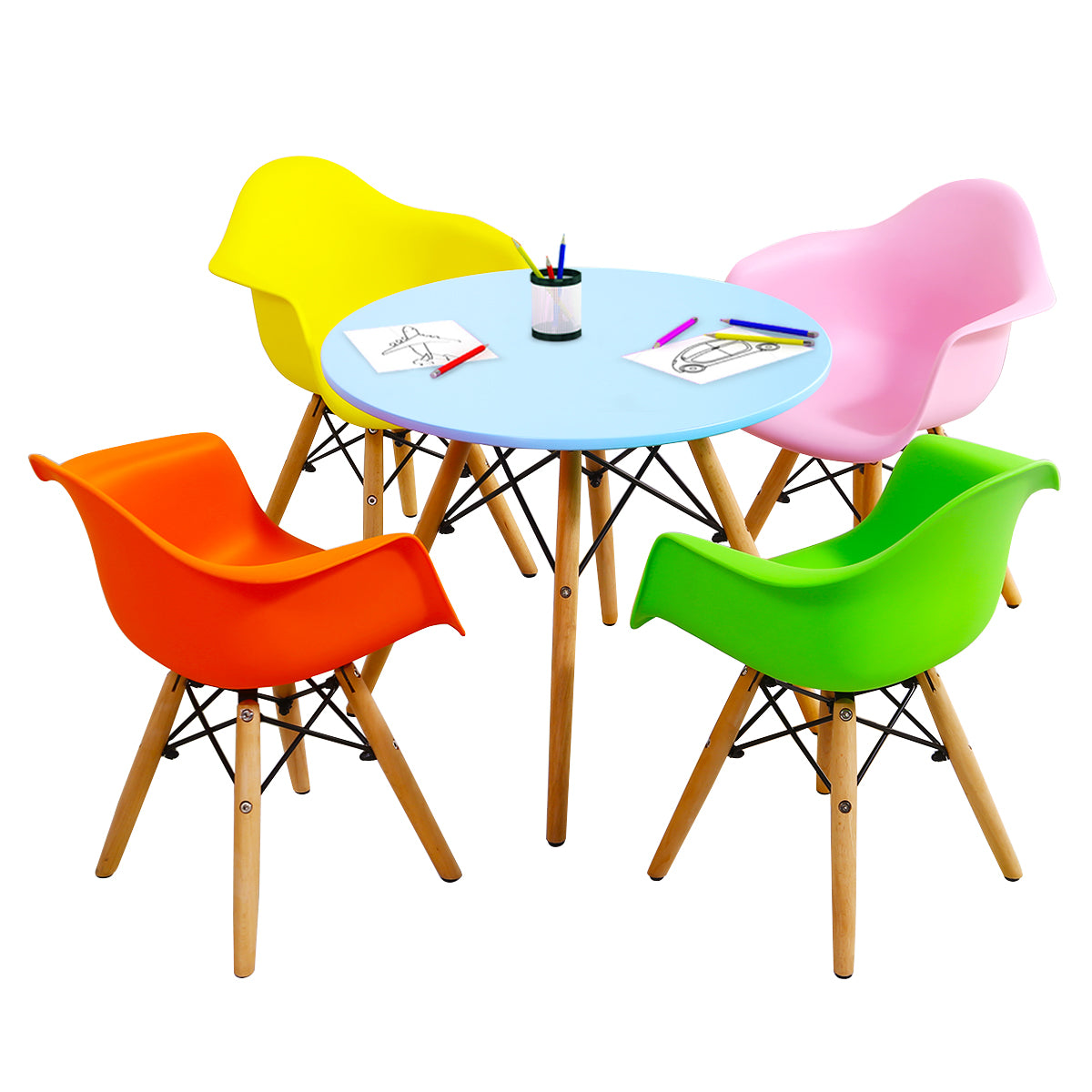 Topbuy 5PCS Kids Table Chair Set Solid Construction Toddler Dining Table