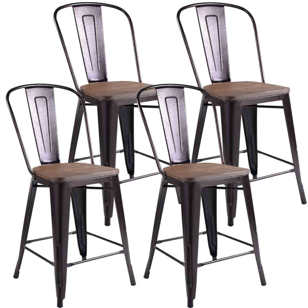 Topbuy Set of 4 Iron Dining Chair Counter Stool Kitchen Dining Bar Seats  Bistro Cafe