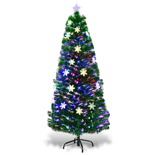 Topbuy 5' Pre-Lit Optical Fiber Artificial Christmas Tree w/ Multicolor LED Lights Snowflakes