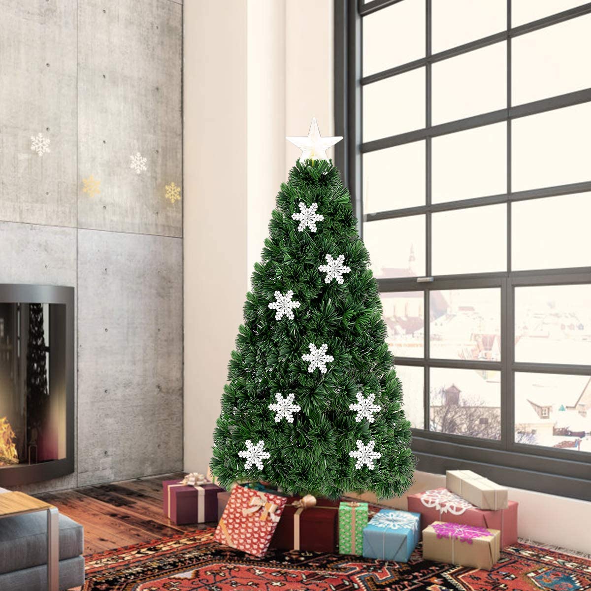 Topbuy 5' Pre-Lit Optical Fiber Artificial Christmas Tree w/ Multicolor LED Lights Snowflakes