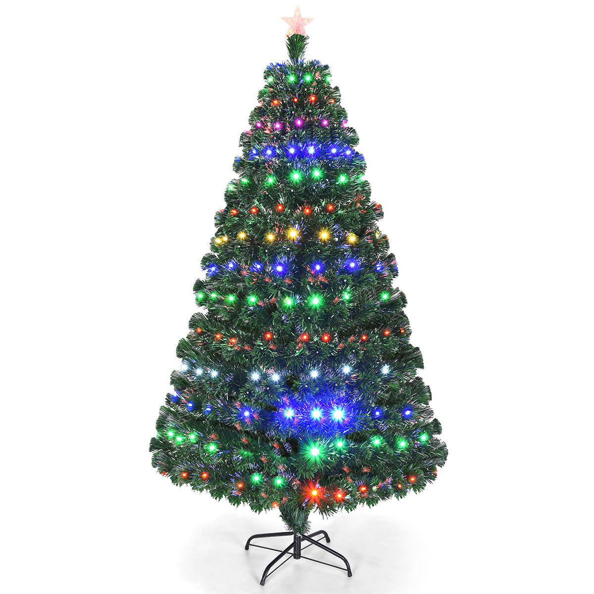 Topbuy 7ft Pre-Lit Optical Fiber Artificial Christmas Tree w/ Lights Multicolor