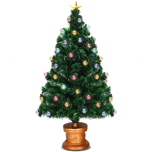 Topbuy 4' Compact Pre-Lit Fiber Optical Firework Christmas Tree w/ Gold Top Star