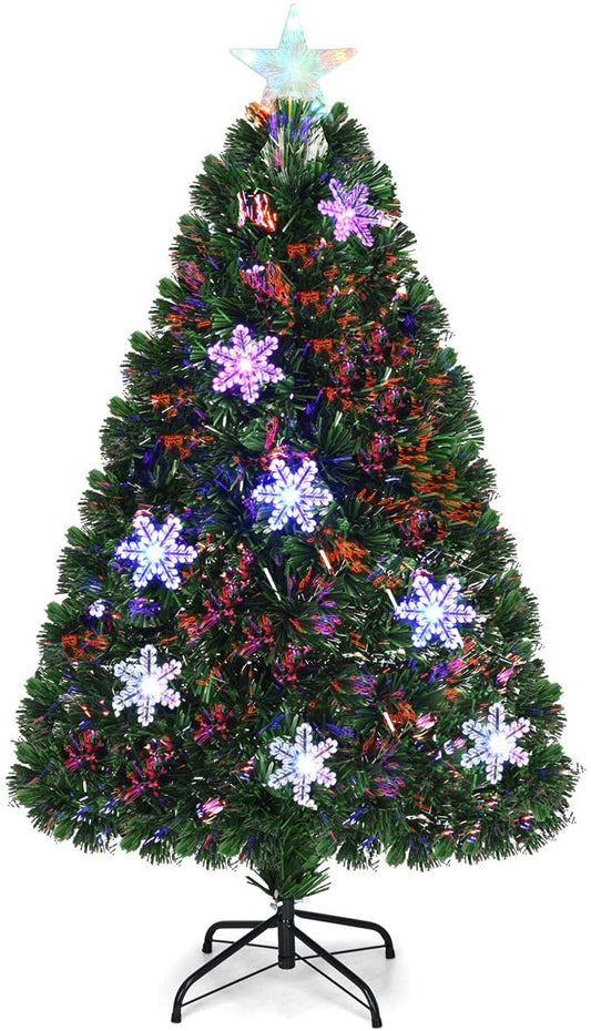 Topbuy 4' Artificial Christmas Tree Pre-Lit LED and Fiber Optic  w/ Snowflakes