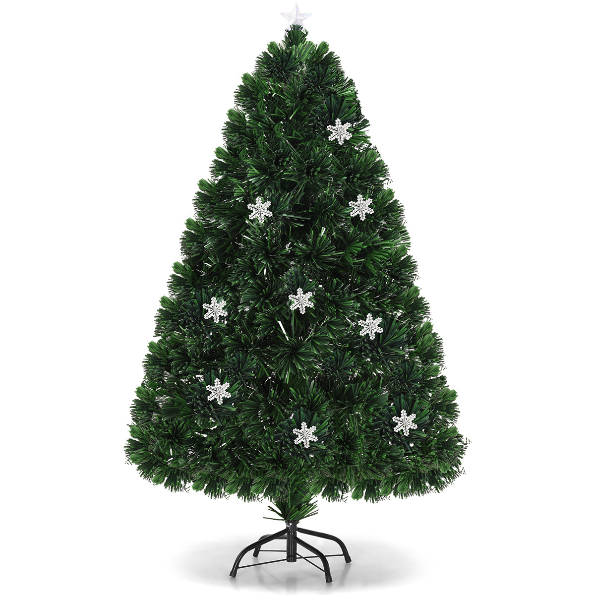 Topbuy 6' Artificial Christmas Tree Pre-Lit Multi-Color Fiber Optic w/ Snowflake