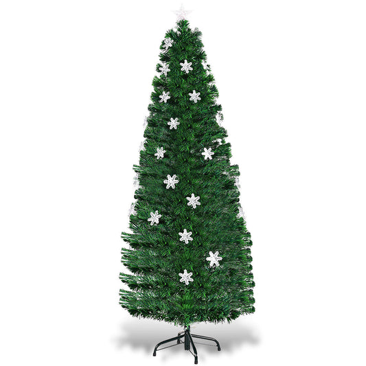 Topbuy 6' Pre-Lit Fiber Optic Artificial Christmas Tree w/ Snowflakes (Indoor/Outdoor)