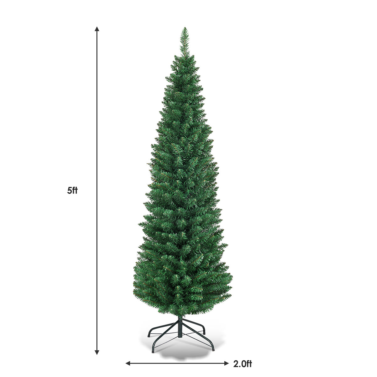 Topbuy 5FT Slim PVC Artificial Pencil Christmas Tree Home Holiday Decor Green