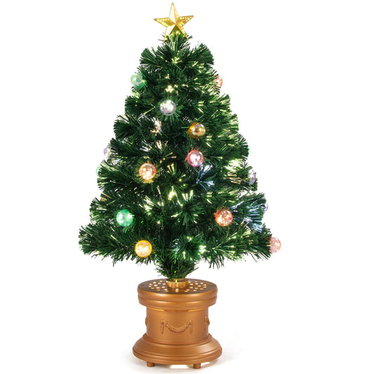 Topbuy 3' Compact Pre-Lit Fiber Optical Firework Christmas Tree w/ Gold Top Star