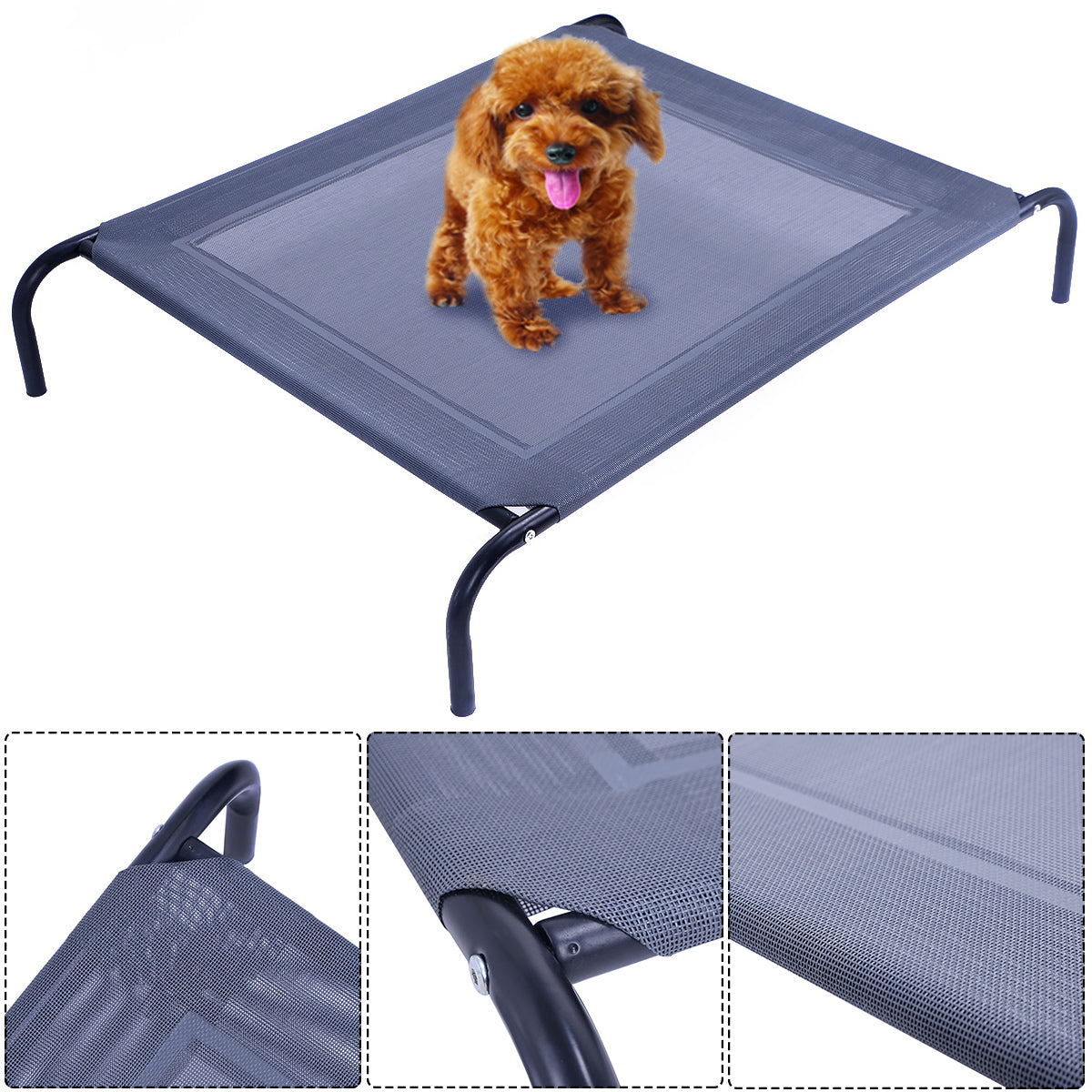 Topbuy Steel Frame Elevated Dog Cat Bed Large Pet Cot Indoor Outdoor