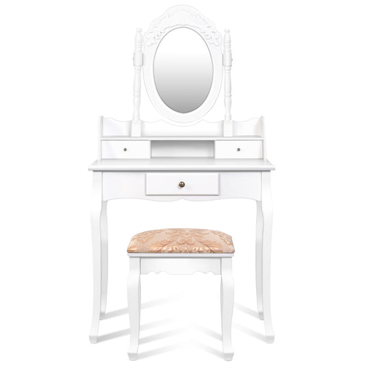 Topbuy Vanity Dressing Table Makeup Desk Cosmetics Organizer w/ Remvable Mirror & Padding Seat