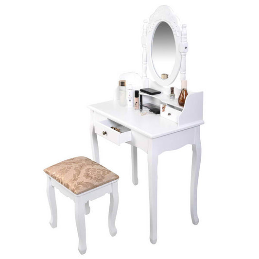 Topbuy Vanity Dressing Table Makeup Desk Cosmetics Organizer w/ Remvable Mirror & Padding Seat