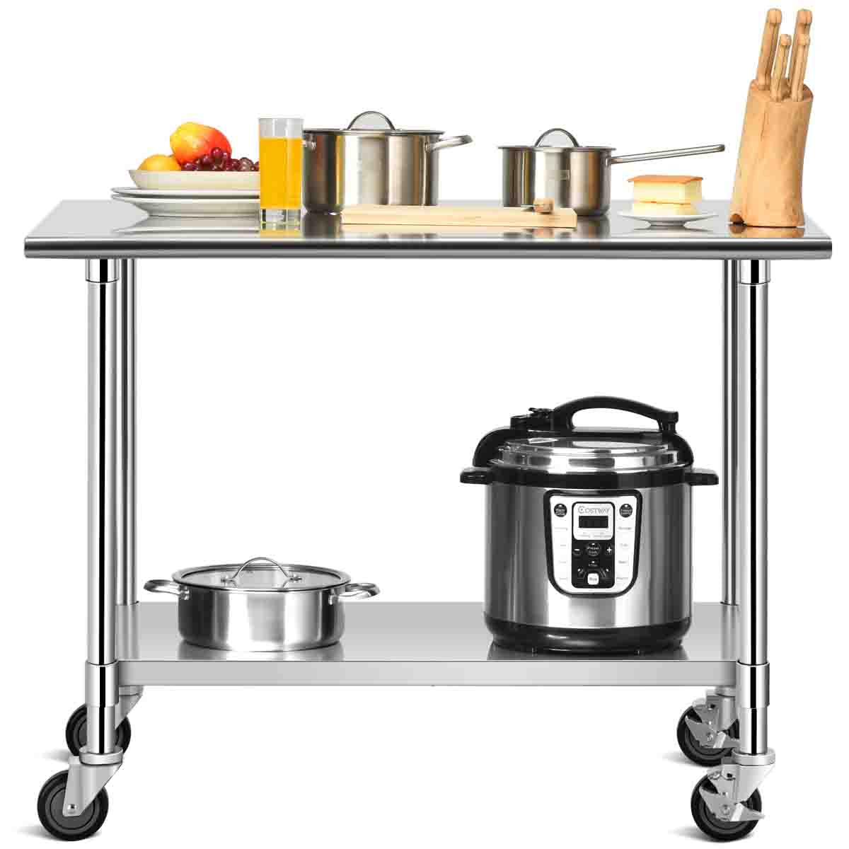 Topbuy 48'' x 24'' NSF Stainless Steel Kitchen Prep & Work Table Commercial Cart w/ 4 Casters