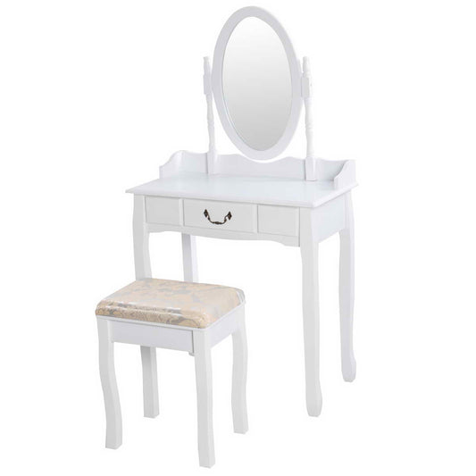 Topbuy Vanity Table Jewelry Makeup Desk with Padded Bench bathroom Dresser w/ Drawer White