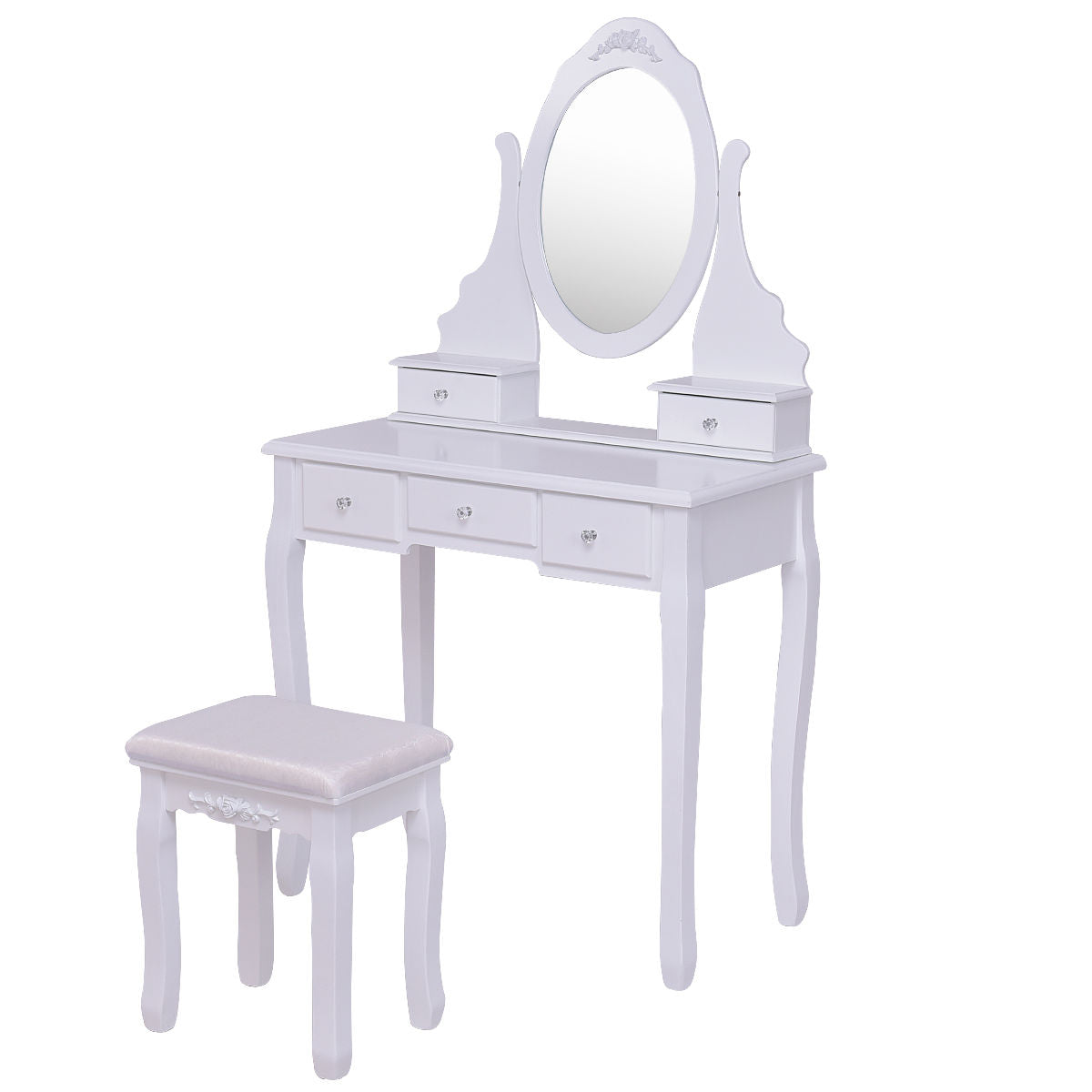 Topbuy Mirror Vanity Table Unit Makeup Set Wood Makeup Dressing Table Set White