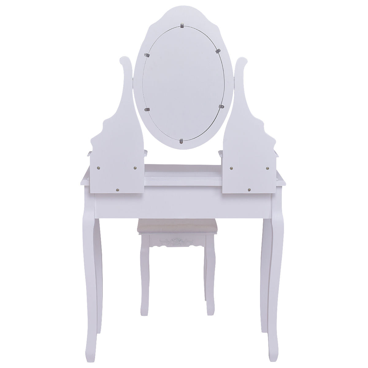 Topbuy Mirror Vanity Table Unit Makeup Set Wood Makeup Dressing Table Set White