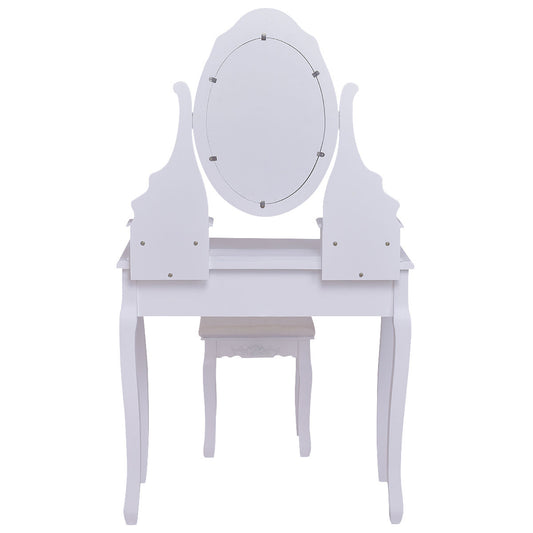 Topbuy Mirror Vanity Table Unit Makeup Set Wood Makeup Dressing Table Set White