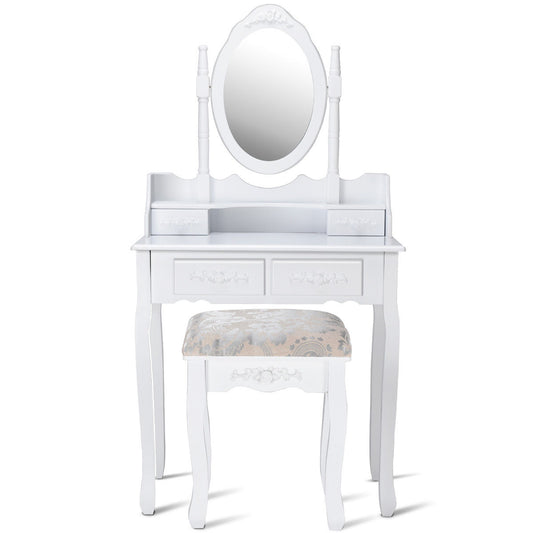 Topbuy 360 Degree Rotatable Vanity Mirror Dressing Unit w/ Padded Stool