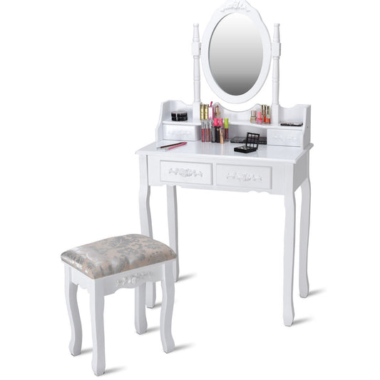 Topbuy 360 Degree Rotatable Vanity Mirror Dressing Unit w/ Padded Stool