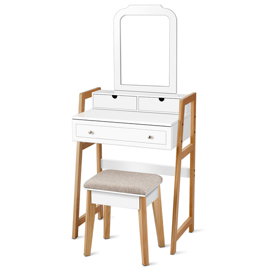 Topbuy Vanity Mirror Beauty Dressing Table Set w/ Cushioned Seat Modern White