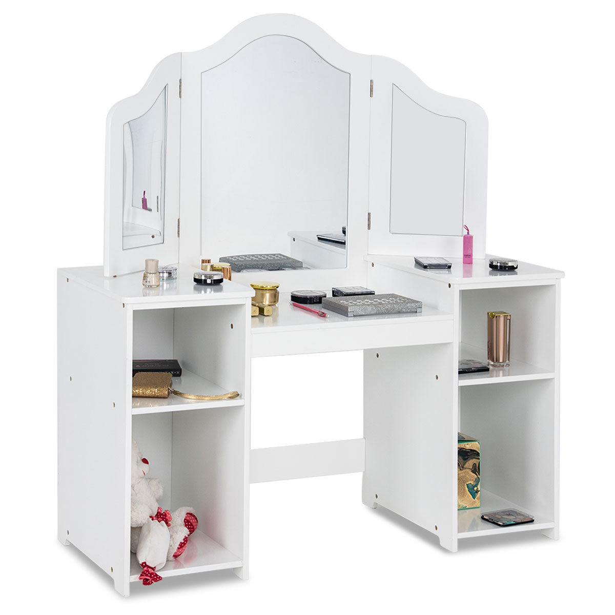 Topbuy Children's Dressing Table Kid Size Vanity Mirror Unit w/ Tri-folding Mirror & Removable Top White