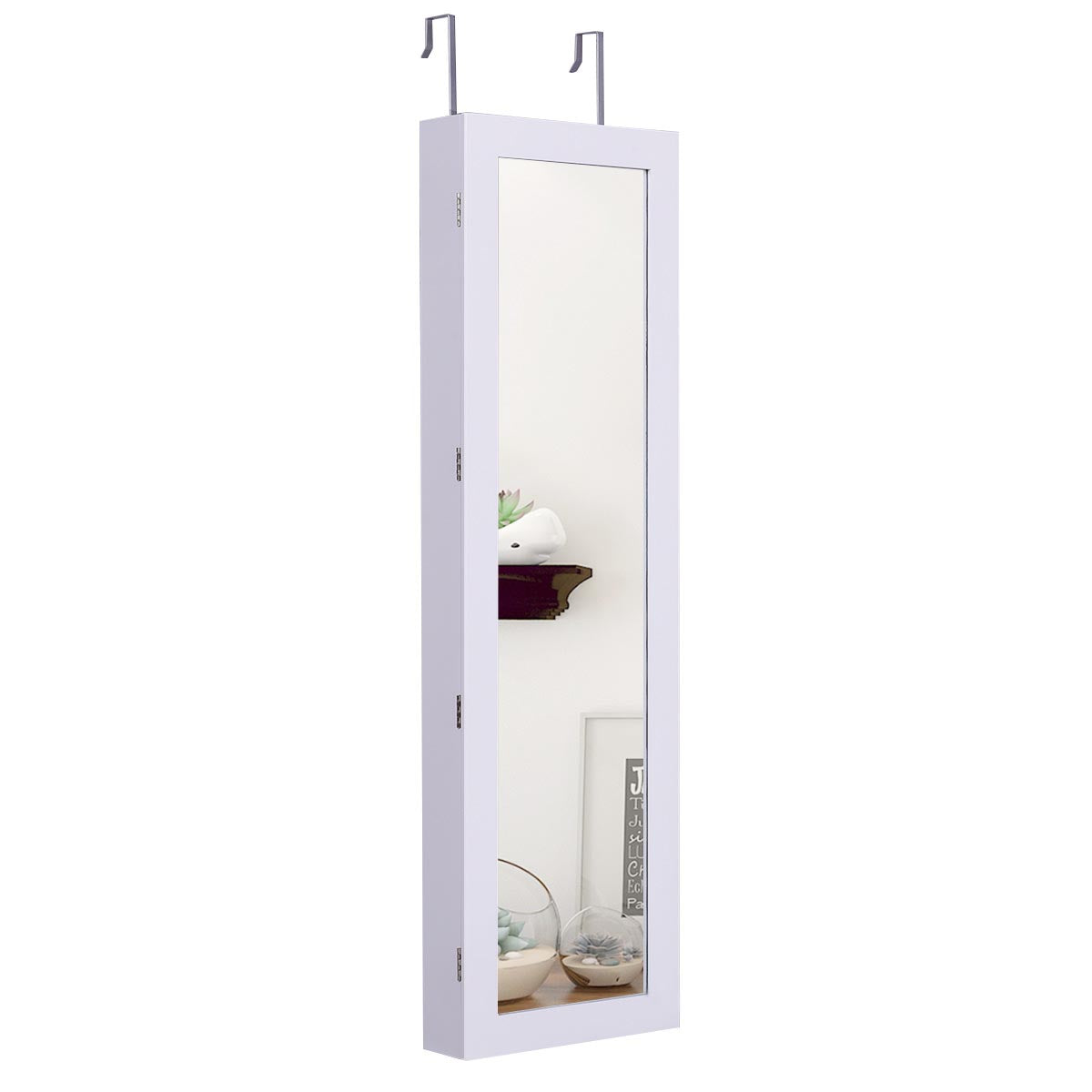 Topbuy Door Mounted Mirrored Jewelry Cabinet Dressing Storage Box with LED lights White