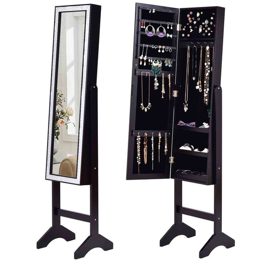 Topbuy Free Standing Square Mirror Cabinet Dressing Storage Box w/ Resin Diamond Black