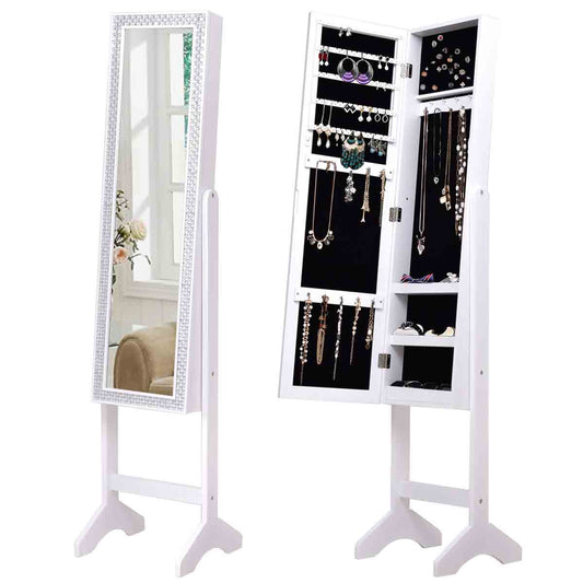 Topbuy Free Standing Square Mirror Cabinet Dressing Storage Box w/ Resin Diamond White