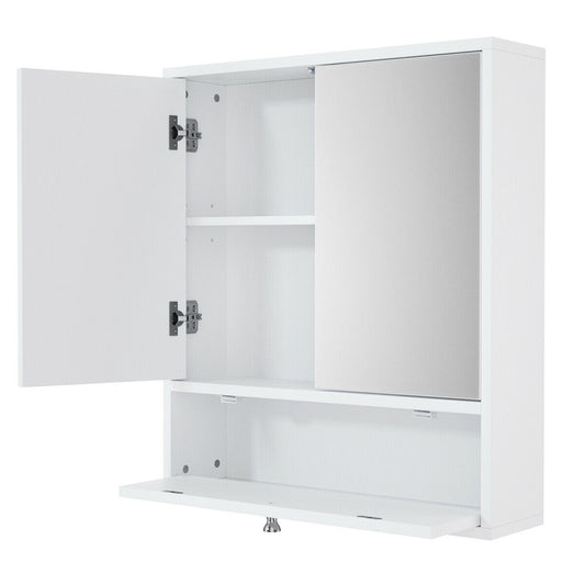 Topbuy Double Mirror Door Bathroom Cabinet Wall-Mount Storage Wood Shelf White