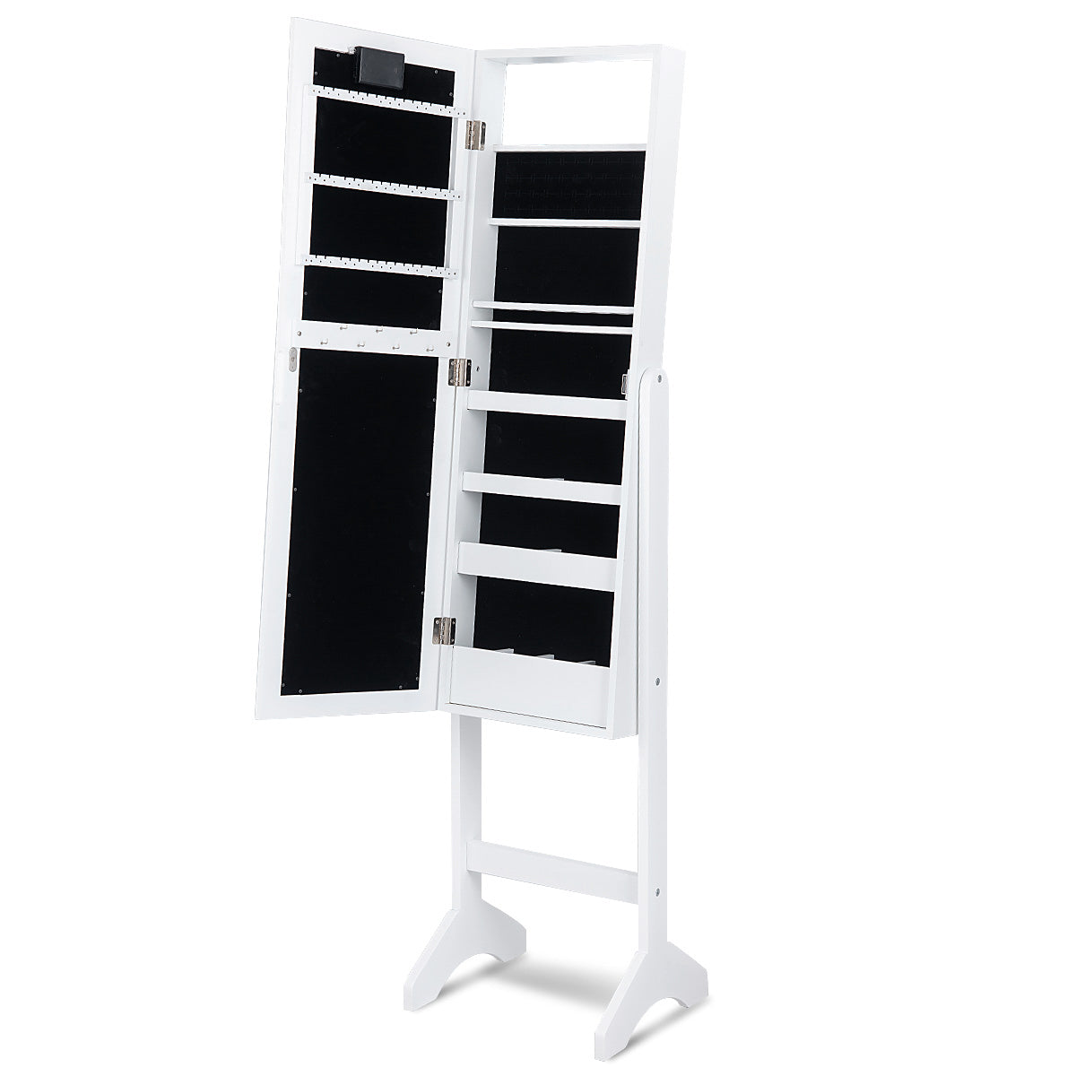 Topbuy LED Lighting Mirrored Jewelry Cabinet Armoire Free Standing Dressing Organizer White