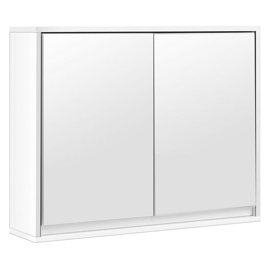 Topbuy Mirrored Double Door Bathroom Storage Cabinet Wall Mounted Type Organizer Shelf White