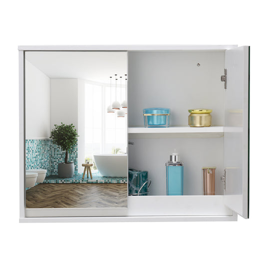 Topbuy Mirrored Double Door Bathroom Storage Cabinet Wall Mounted Type Organizer Shelf White