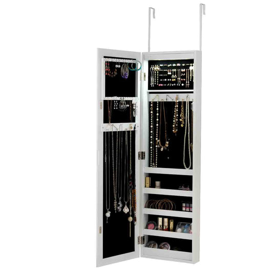 Topbuy LED Jewelry Cabinet Standing Armoire Organizer w/  Fine Edge Full Size Mirror