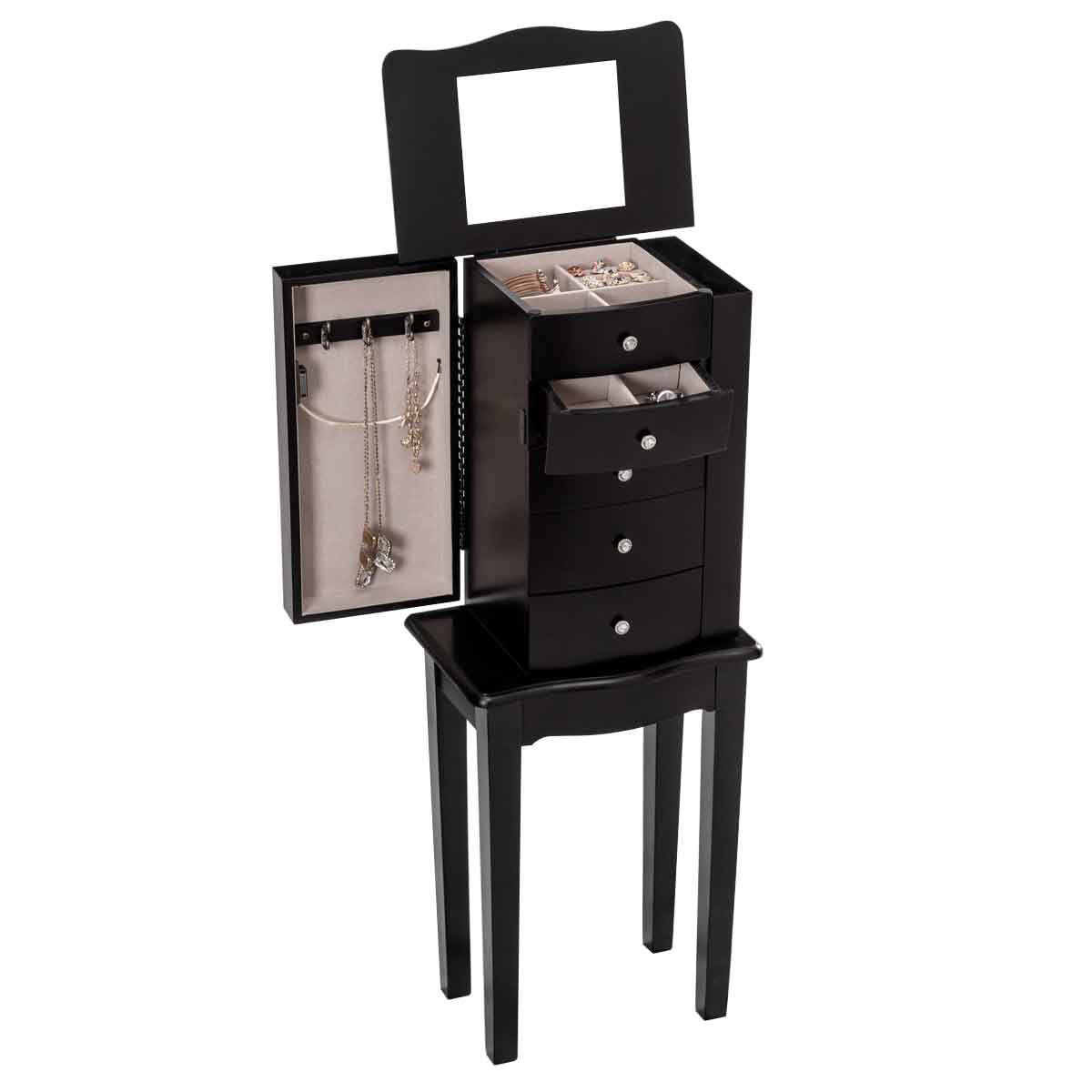 Topbuy 5-drawer  Armoire Cabinet Chest Box Jewelry Organizer w/ Mirror & Swing Doors