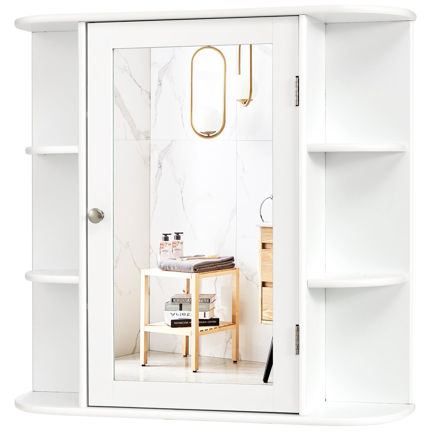 Topbuy Wall Mount  Storage Cabinet Mirrored Doors Bathroom White Mini Cupboard