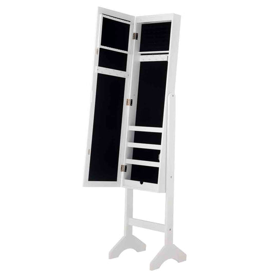 Topbuy Lockable Mirrored Jewelry Box Cabinet Armoire Storage w/ LED Lights White