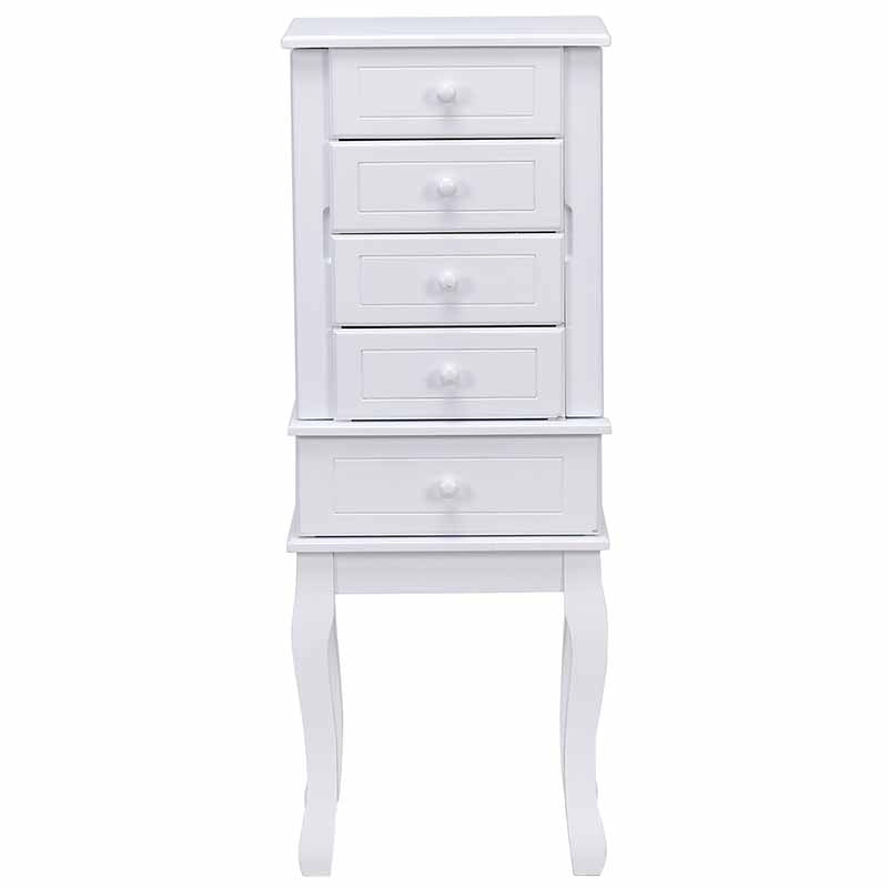 Topbuy White Jewelry Cabinet Armoire Cambered Front Storage Chest Stand Organizer